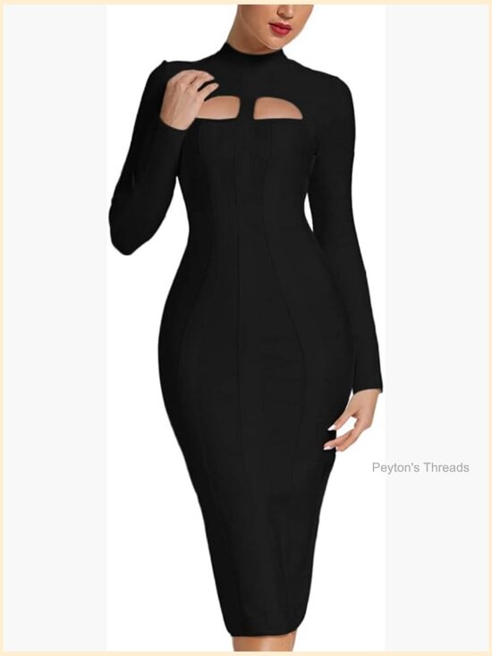 Dresses & Skirts - Sexy Cut Out Long Sleeve Midi Bodycon Party Bandage Dress